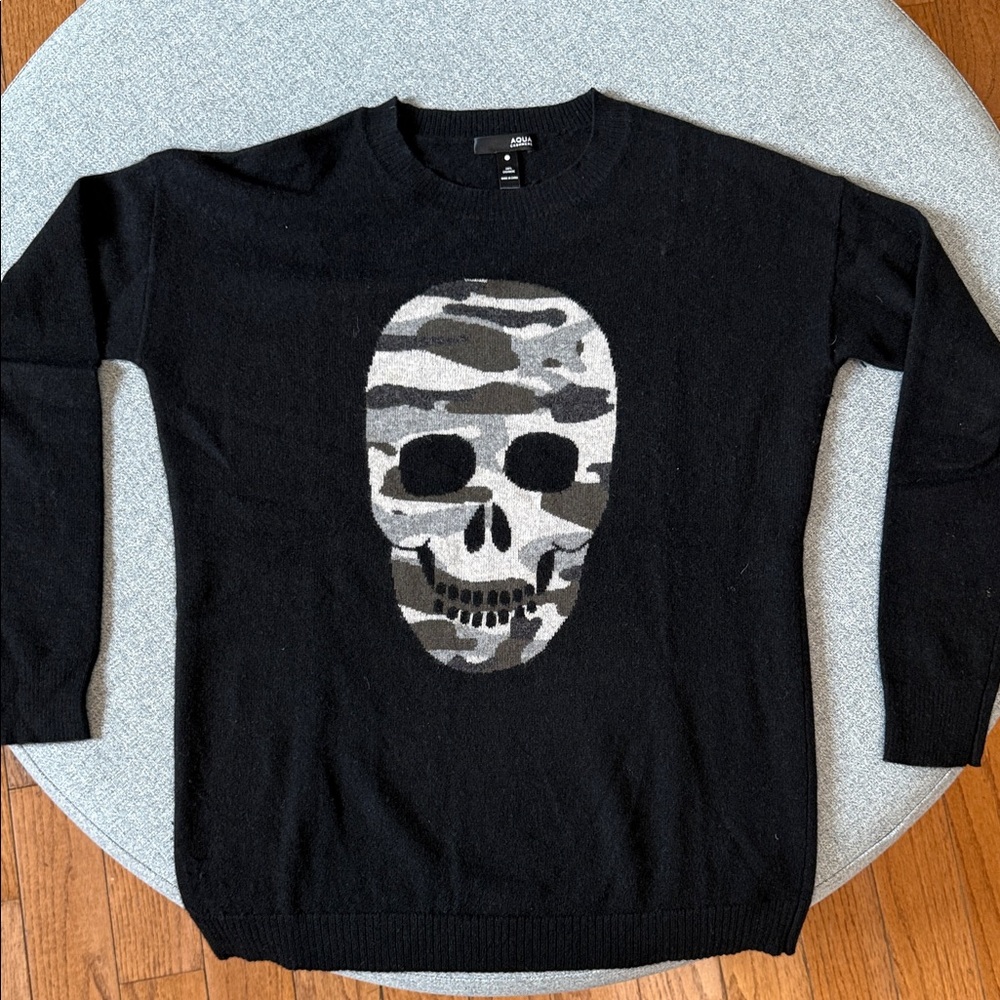 Aqua Black Camouflage Skull Sweater